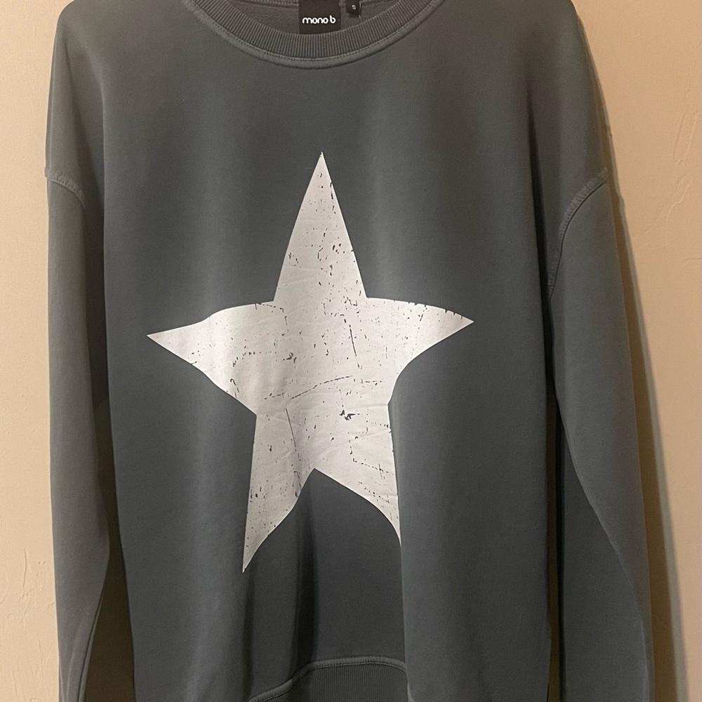 Mono B light weight pullover sweatshirt. Urban chic color.  Big distressed star.